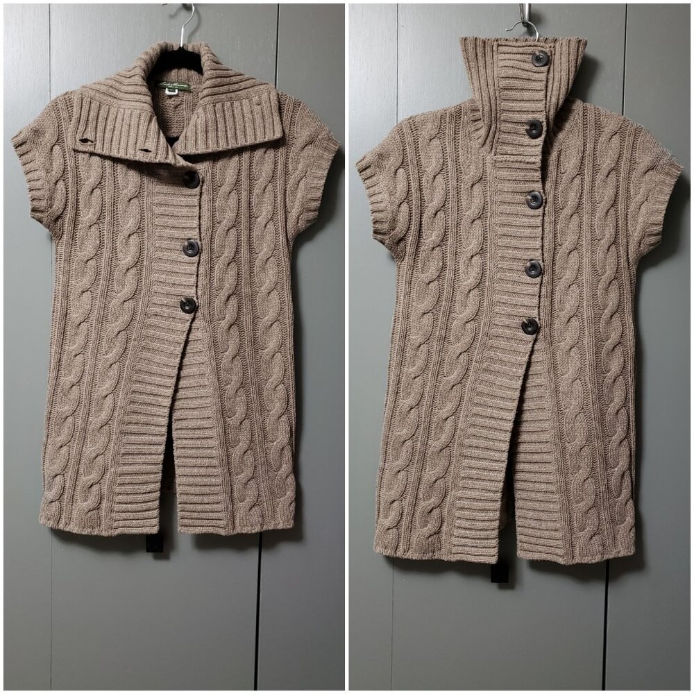 VTG Eddie Bauer Cable Knit Merino Blend SS Cardigan Vest